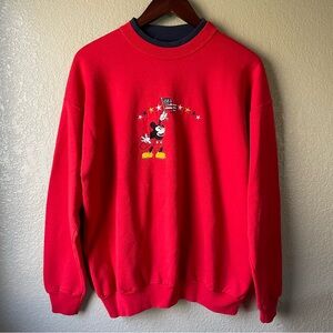 Vintage Disney Mickey Mouse Large Red Embroidered USA Flag Pullover Sweatshirt